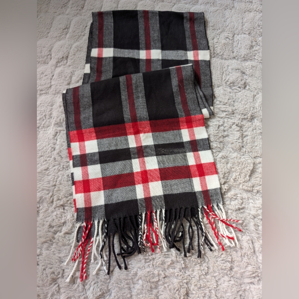 Winter Scarf Black White and Red Plaid